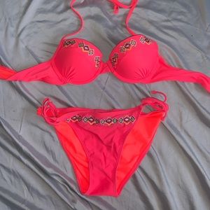 bright pink push up swim suit